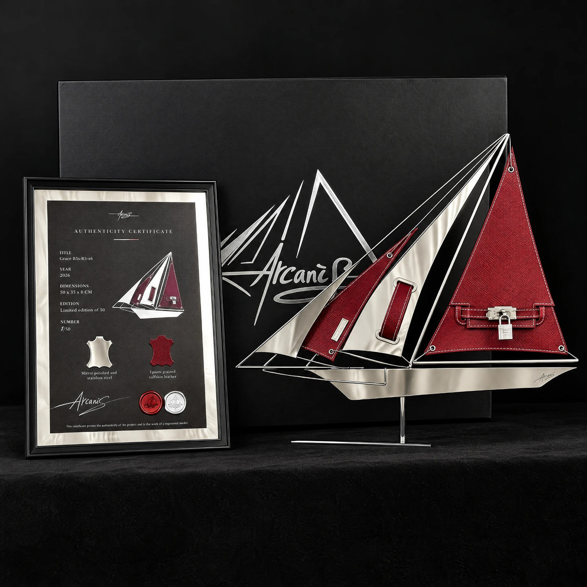 Grace with its framed certificate and presentation box